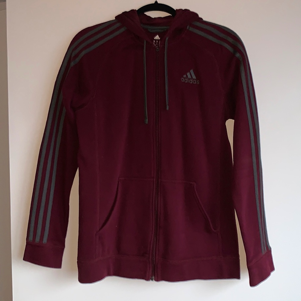 Never worn Adidas 3 stripe maroon hoodie